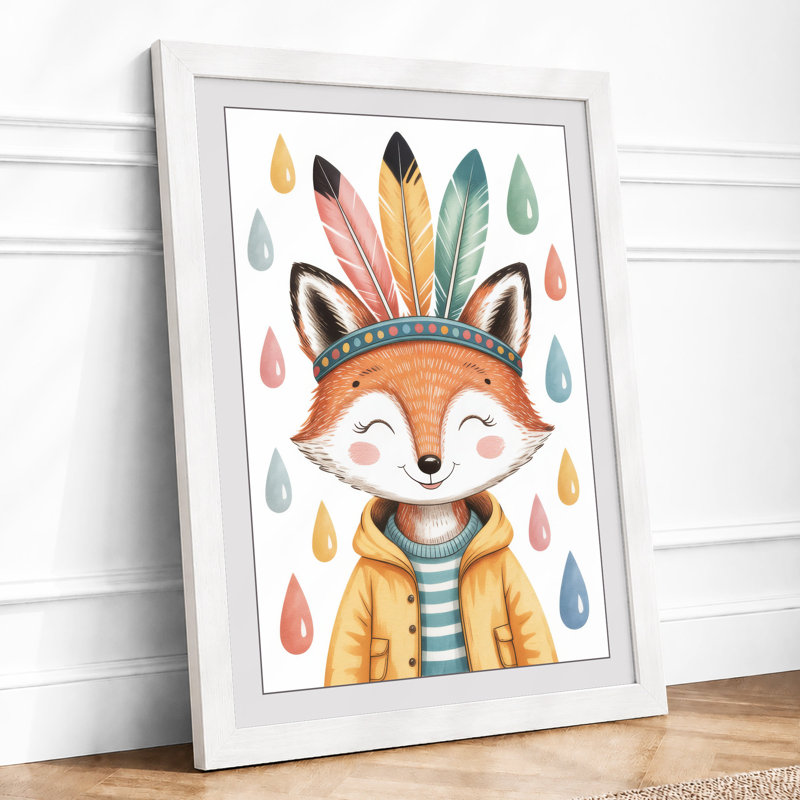 Crowned Fox Boho - Framed Print, A4 - 29.7 x 21.0 cm, White
