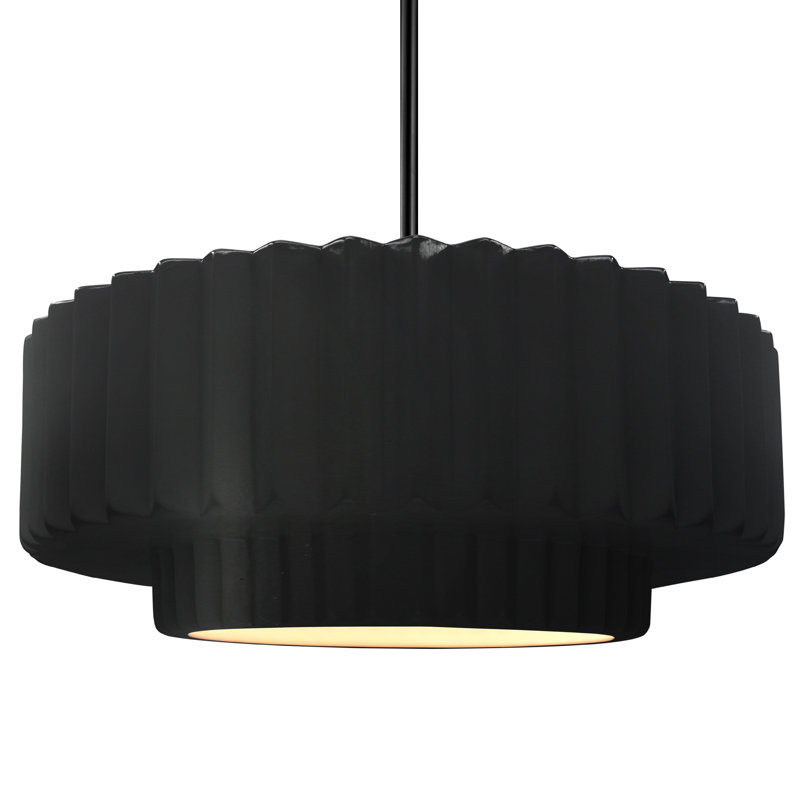 Luminaire suspendu tambour 1 lumière Gela, H 6 po x l 16,25 po x P 16,25 po, Noir mat carbone, Noir mat