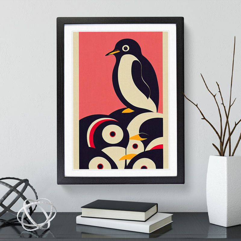 Modern Abstract Penguin No.7 - Framed Print, Black, 64cm H x 46cm W x 2cm D