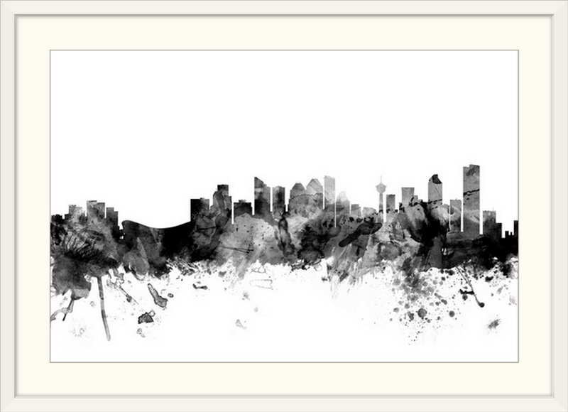 Francy, Calgary, Canada, horizon, Cadre blanc, H 28 po x l 38 po x P 1 po