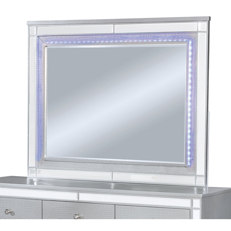 Commode l 9 po avec miroir Meghean, Argent argent