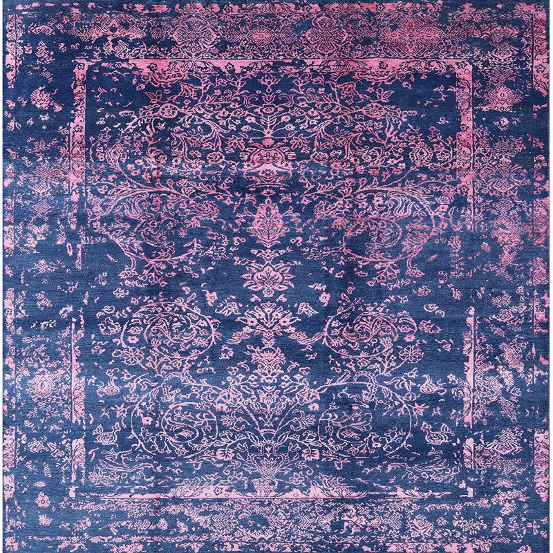 Tapis oriental rose / bleu, Carré 8 pi