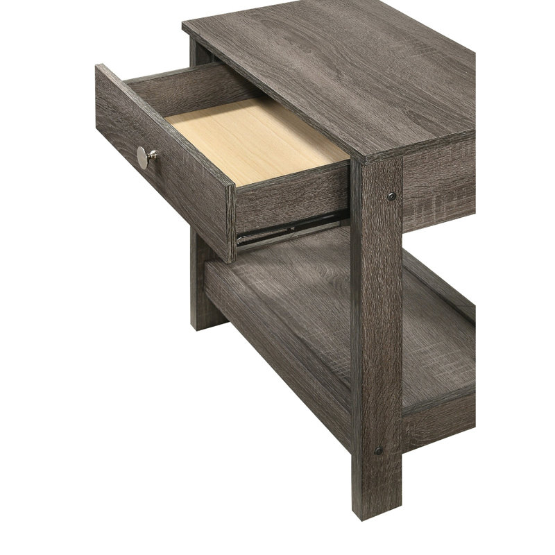 Rustic Grey Single Drawer & Bottom Shelf Nightstand for Bedroom Functional Style