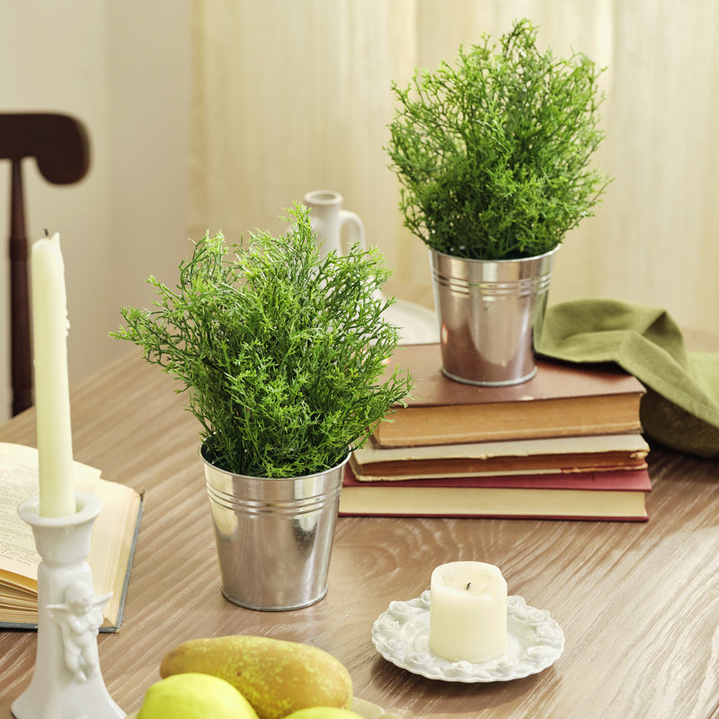 10,2 "10,5" Faux herbes topiaire en pot en métal (2 pièces) pour la décoration des tablettes
