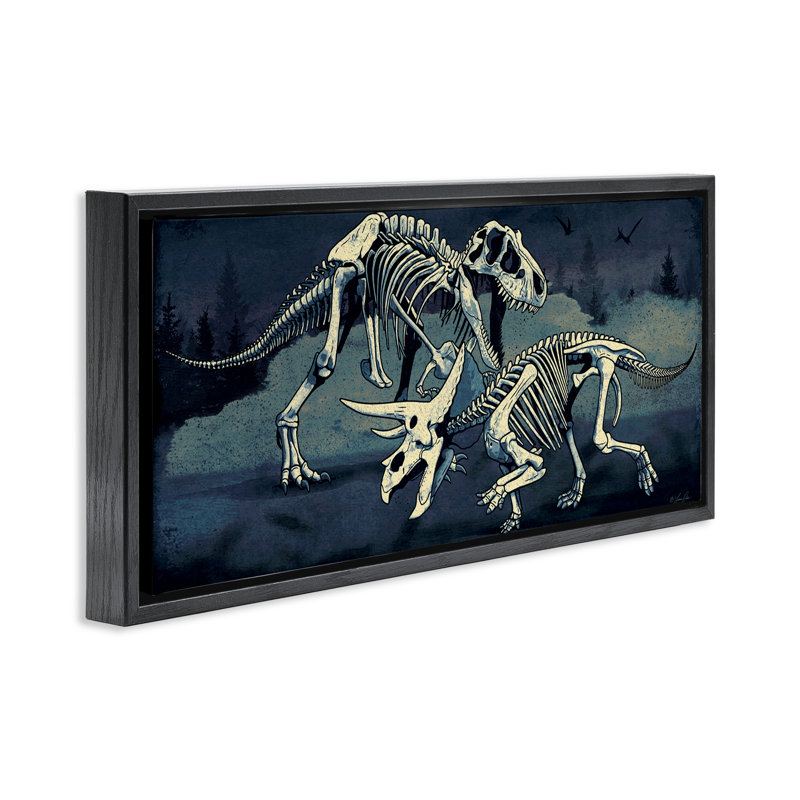  «Dinosaur Skeletons Duo» par Lauren Rader, H 11 po x l 25 po, Cadre flottant noir de jais
