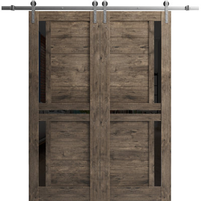 Veregio Frosted Glass Sturdy Double Barn Acacia Dark Doors