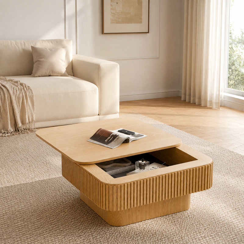 Square Coffee Table with Hidden Flip-Top Storage Compartment, Modern Functional Accent Tea Table, Sturdy Build with Premium Wood Veneer, Versatile Centerpiece