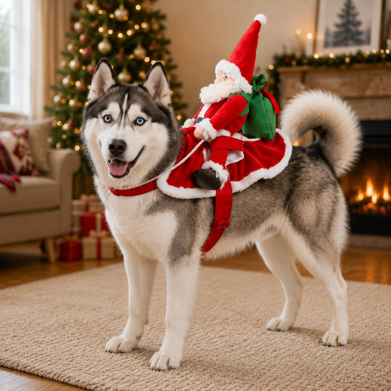 Déguisement de père Noël de Noël, poupée de père Noël en peluche amusante, tenue de Noël festive pour les chiens de taille moyenne