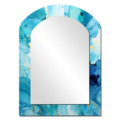 «Love Spirit» turquoise et orange marbré Art II - peinture abstraite, miroir décoratif