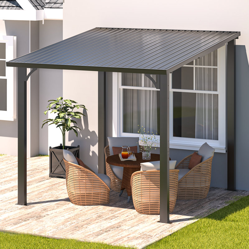 Pavillon de jardin à toit rigide avec toit incliné en acier galvanisé, H 98,4 po x l 96 po x P 96 po