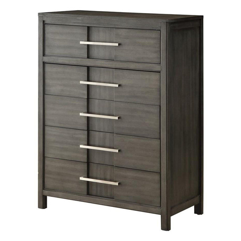 Commode 5 tiroirs l 33,6 po de couleur grise, Gris