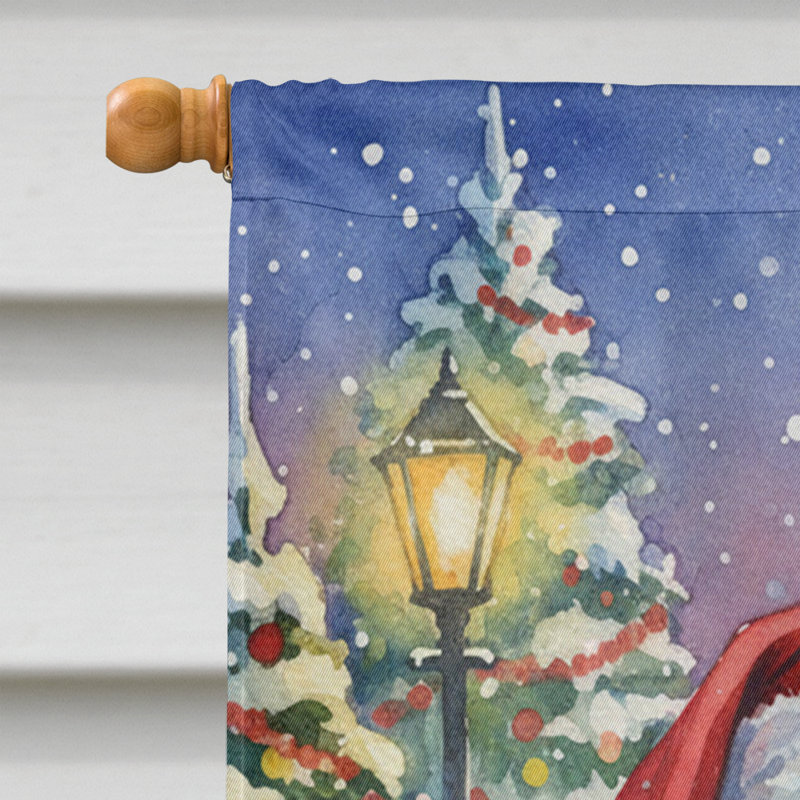 Labrador retriever noir avec drapeau de la maison du père Noël, Taille de la maison, Labrador Retriever noir