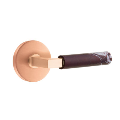 Ensemble de faux levier Emtek Select avec rosette à disque et tige carrée en L, levier en marbre Rosso Levanto