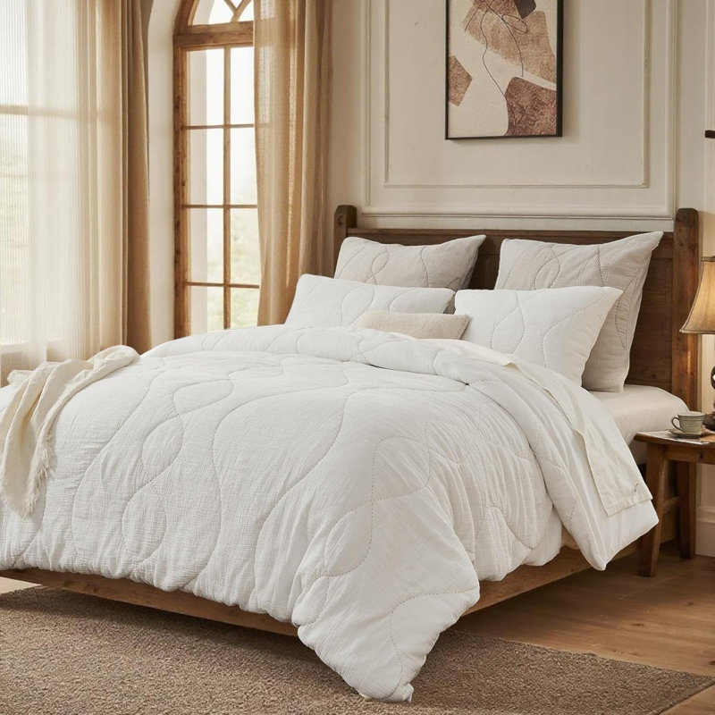 Ensemble de housse de couette 100% coton matelassé, ultra-doux et respirant, Blanc
