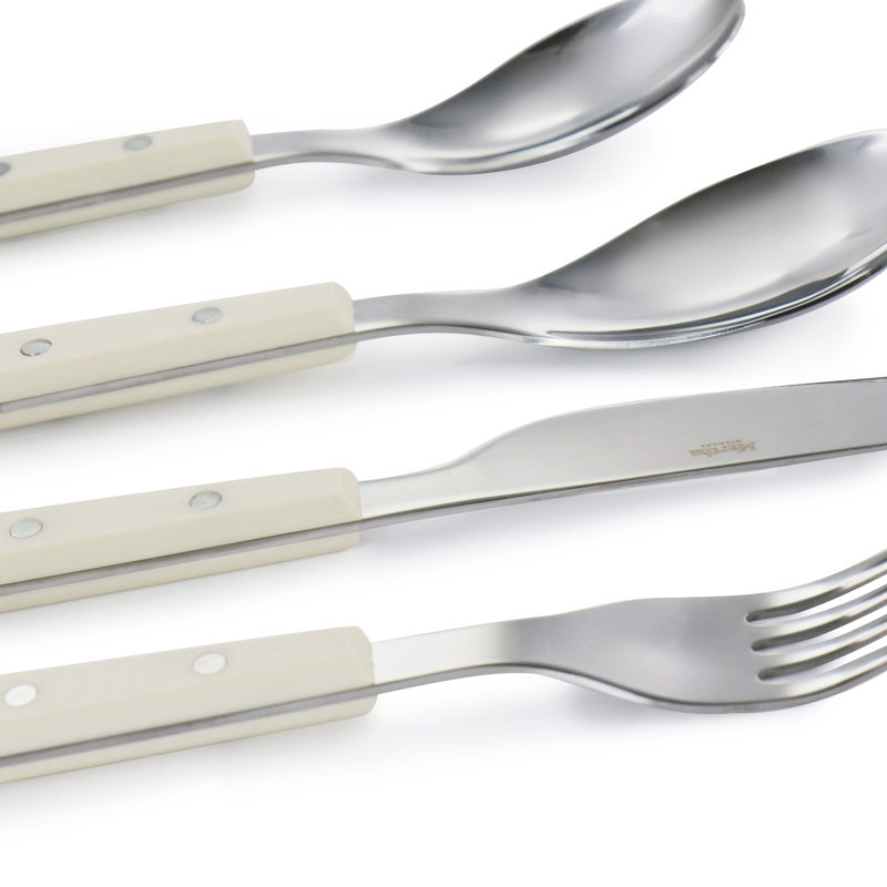 Cream Handle Stainless Steel 16-Piece Flatware Set