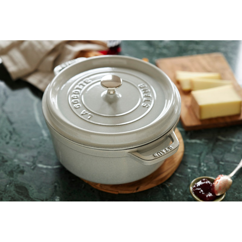 La Cocotte Cast Iron Round Cocotte, White Truffle, 7 quarts