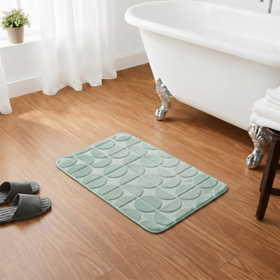 Demi-Lune Memory Foam Bath Mat, Non-Slip Machine Washable Bathroom Rug, Embossed Plush Absorbent Bath Rug for Bathroom Floor, 19.7 x 31.5 in