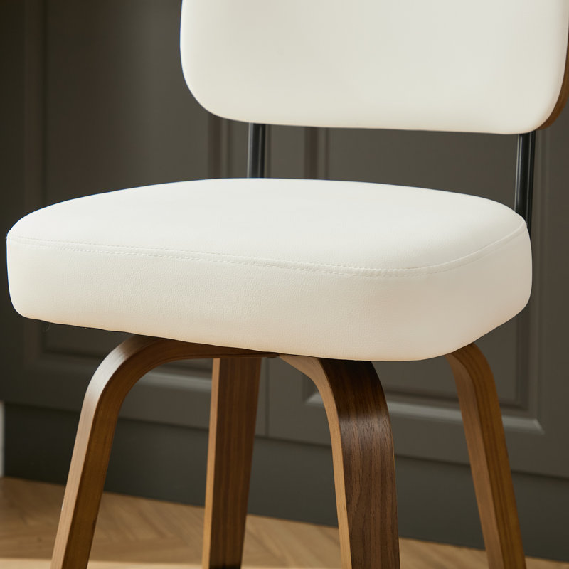 Swivel Upholstered Counter Stool With Wood Frame, White, 4