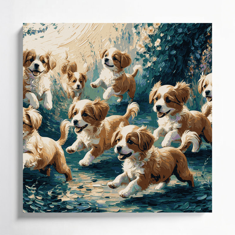 «Dogs Lowchen», art mural sur toile bleue, H 16 po x l 16 po