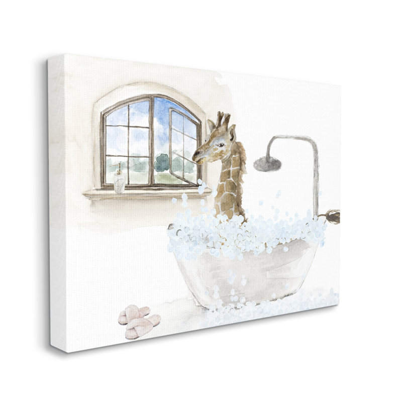 «Girafe Bubble Bath Animal Scene» par Lanie Loreth, impression sur toile tendue, H 16 po x l 20 po x P 1,5 po