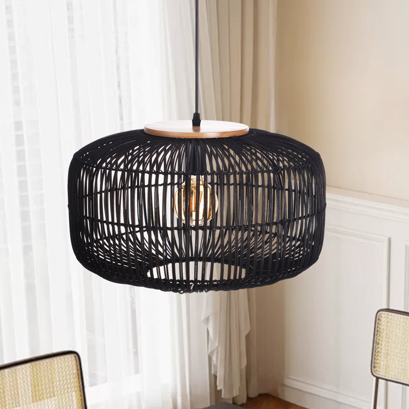 Luminaire suspendu en rotin noir pour îlot de cuisine