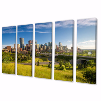 Skyline Calgary At Sunrise - Canadian Canvas Wall Art - 5 Equal Panels