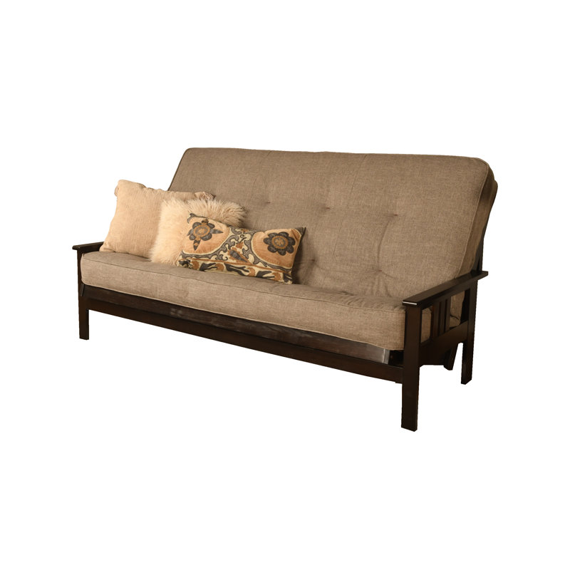Johnte Queen 86" Futon Frame and Mattress, Espresso, Linen Stone, Premium Pocket Coil