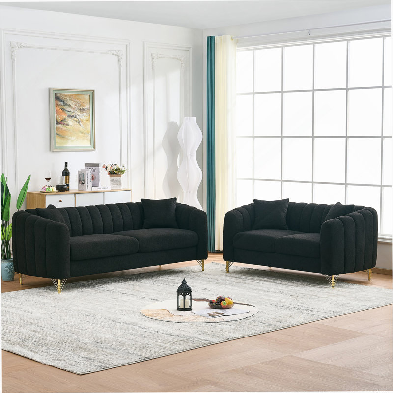 Oversized Luxury Chenille Sofa With 3+2 Seater Design, Modern Tufted Style, Gold Metal Legs For Relaxing In Living Room, Bedroom Or Apartment