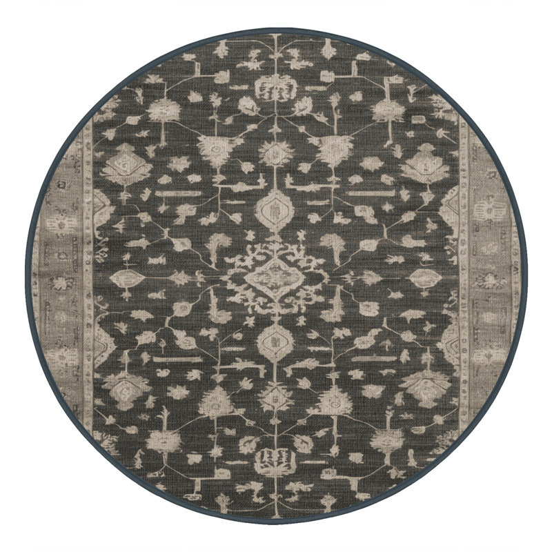Tapis noir surteint lavable à la machine, Rond 8 pi