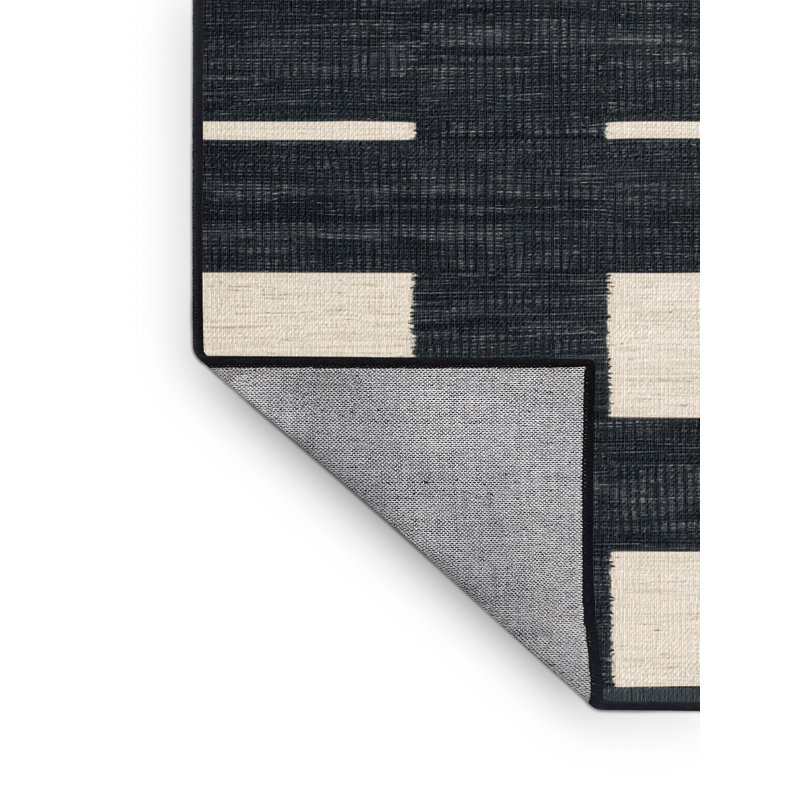 Tapis damier noir lavable à la machine, Rond 3 pi