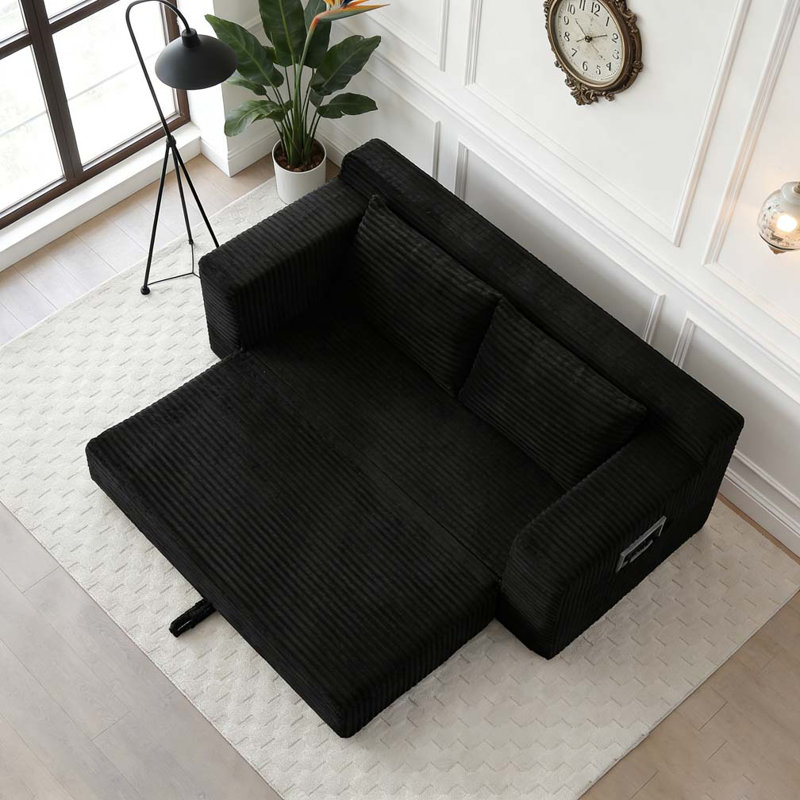 2 in 1 Convertible Folding Couch Bed,Memory Foam Cloud Loveseat Sofa, Black