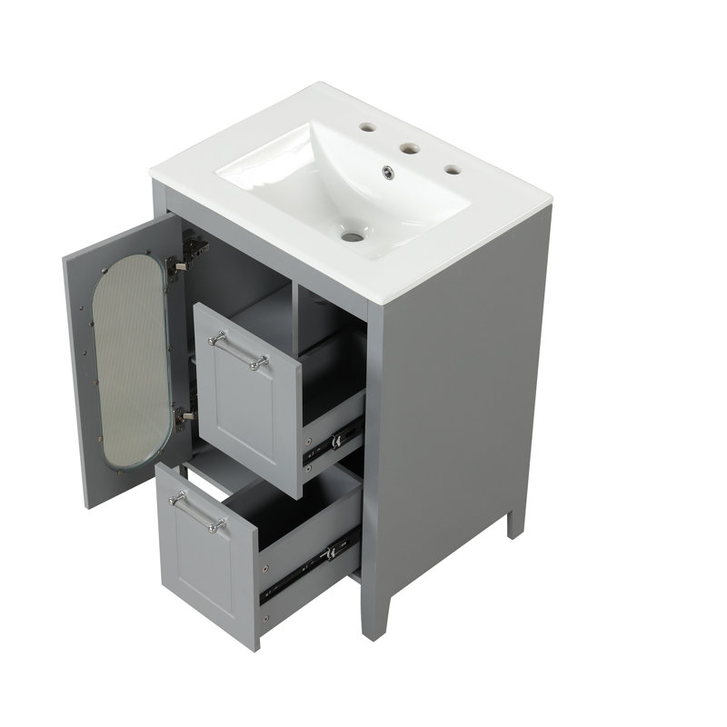 Meuble-lavabo simple moderne 24 po avec plateau en céramique, Gris