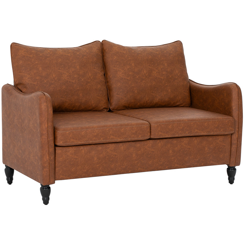 HOMCOM 2 Seater Sofa Modern Small Sofa with Solid Wood Legs Bedroom Brown, Brown