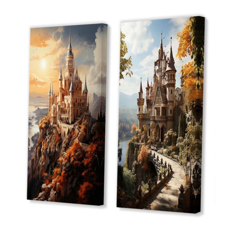 «Castles Fairy Tale Charm» 2 - pièces sur, Toile tendue, H 40 po x l 40 po