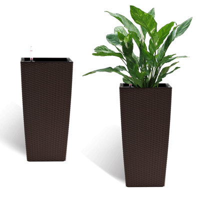 Indoor/Outdoor Modern The Appearance Is Made Of Imitation Rattan Design Planter, Plastic Large Plant Pot With Automatic Watering System For Home And Garden (2 Pack)