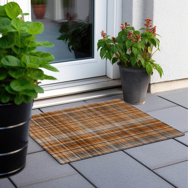 Kinslee Flatweave Washable Plaid Indoor / Outdoor Rug
