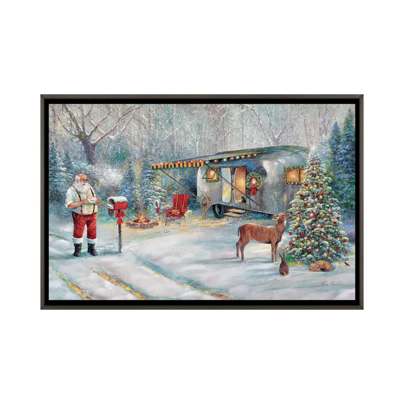 «Santa's Hideaway» par Ruane Manning - reproduction d'art, Aucun mat, H 48 po x l 32 po x P 1,5 po, Toile avec cadre gris
