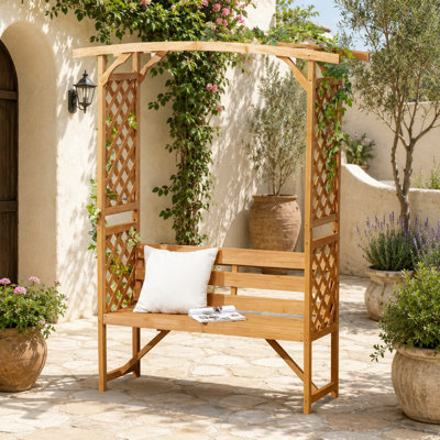 Outdoor Garden Arbor Bench with Trellis Arch 3 Seat Wooden Patio Bench