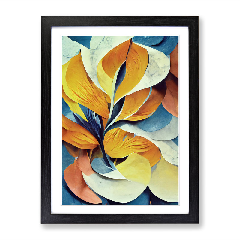 Flowing Abstract Floral No.3 - Single Picture Frame Print, Black, 64cm H x 46cm W x 2cm D
