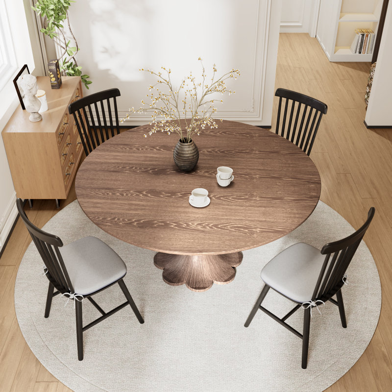 Robinet de cuisine rond en bois massif à forme florale avec chaises de salle à manger noires en bois massif 4/6