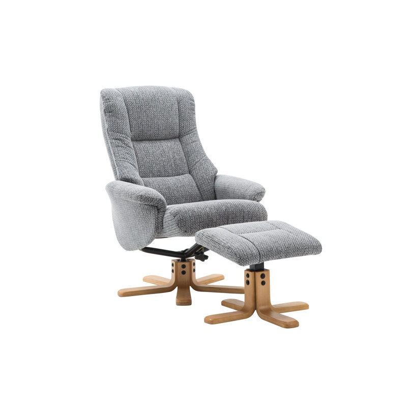 Birchanger 76cm Wide Swivel Standard Recliner, Mid Oak, Lake Blue