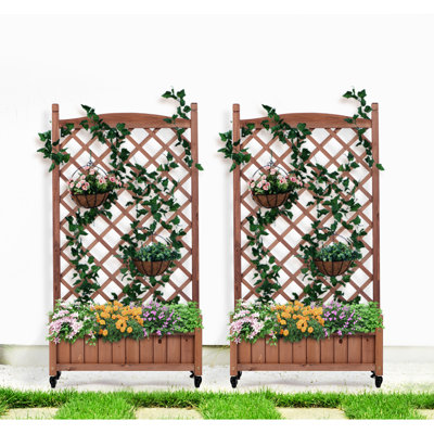 Lit de jardin surélevé avec treillis - paquet de 2 - jardinière en bois pour l'extérieur et support pour plante