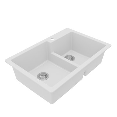 Ensemble d'évier de cuisine à double cuve à montage sur le dessus 60/40 Karran Quartz 33 "X 22"