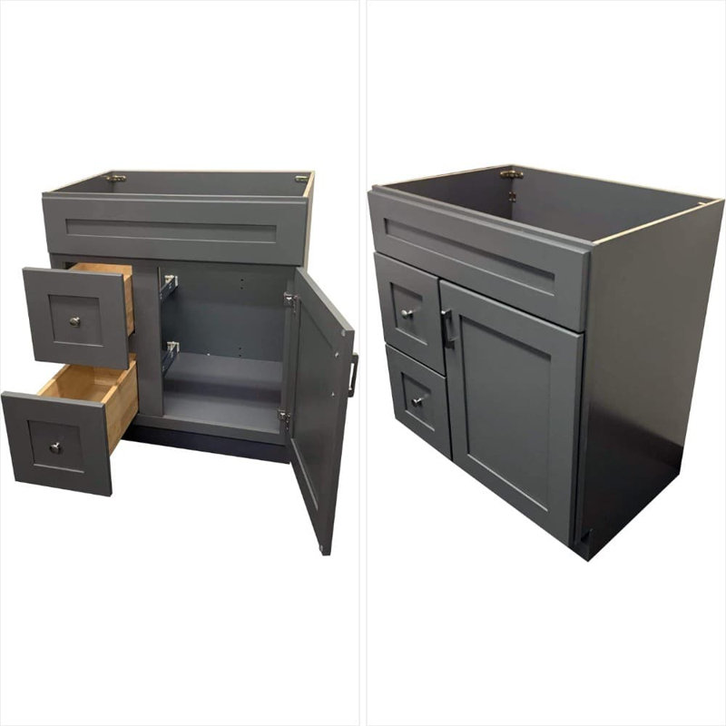 Armoire de meuble-lavabo simple de style Shaker avec charnières à fermeture douce, configuration de tiroir réversible, fabrication en bois massif