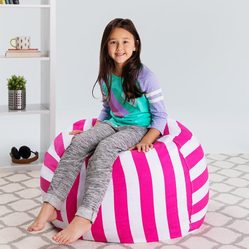 Housse pour fauteuil à billes Kids, Grand - 38 po, Toile - rayures roses et blanches