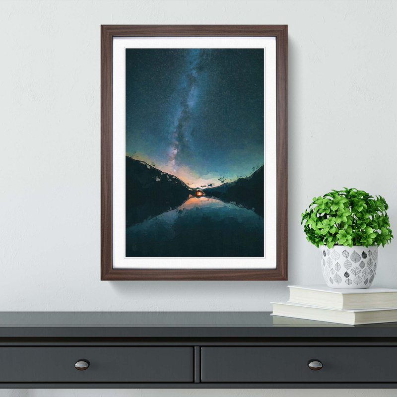Milky Way Above a Lake in Italy in Abstract - Picture Frame Graphic Art Print, 36cm H x 27cm W x 2cm D, Walnut Framed