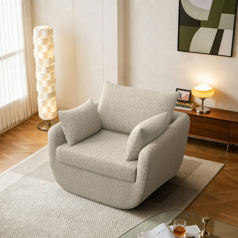 Fauteuil pivotant moderne de 40 po avec 3 coussins décoratifs, fauteuil surdimensionné et confortable, Chameau