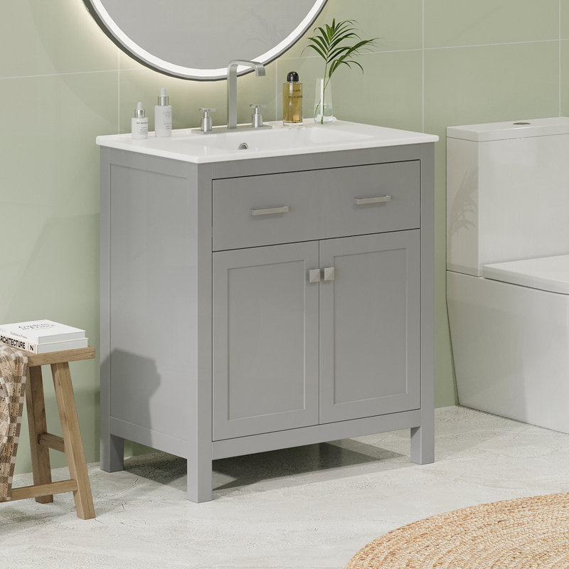 Meuble-lavabo 30 po avec lavabo en céramique, Gris