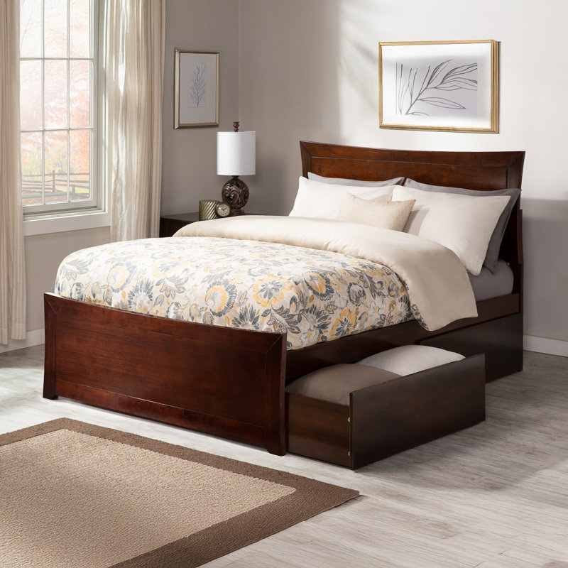 Daury Solid Wood Platform Bed with Matching Footboard and Storage Drawers, Full, Walnut