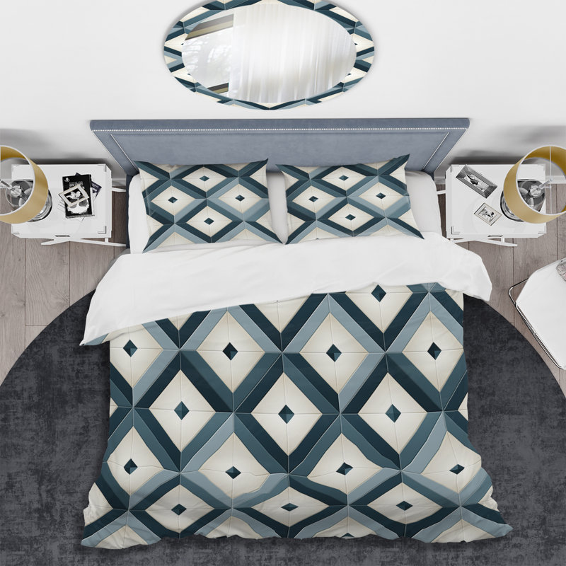Nordic Geometric Serenity I - Ensemble de housse de couette géométrique - Microfibre de polyester